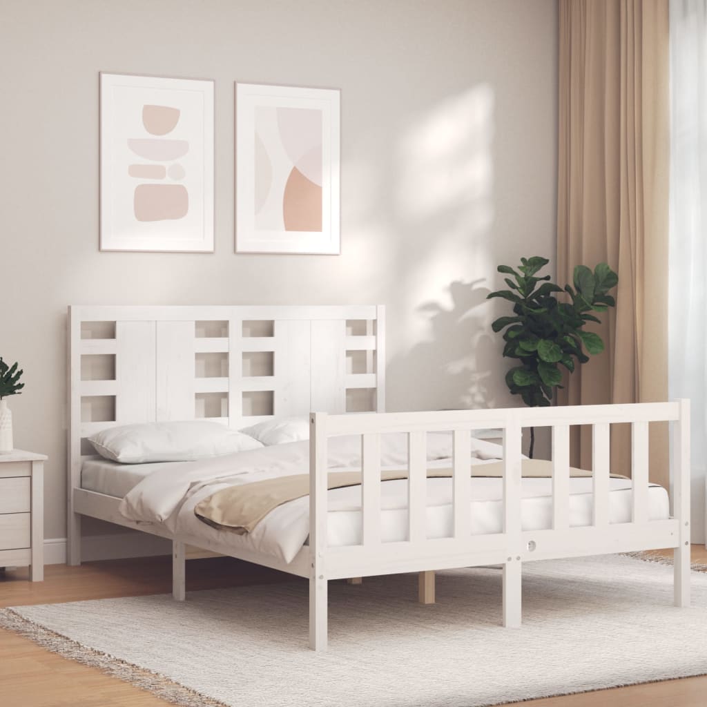 vidaXL Bed Frame without Mattress White Small Double Solid Wood Pine