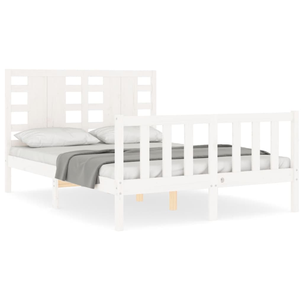 vidaXL Bed Frame without Mattress White Double Solid Wood Pine