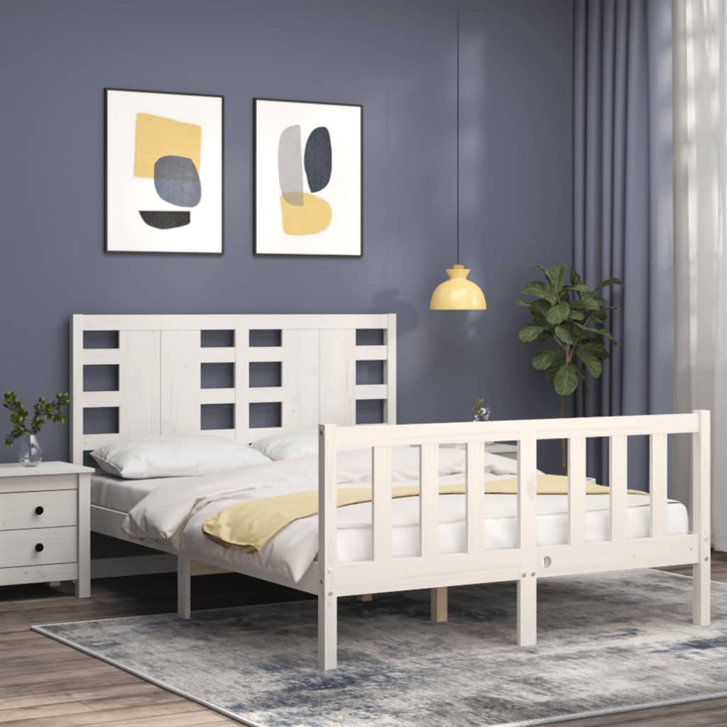 vidaXL Bed Frame without Mattress White Double Solid Wood Pine