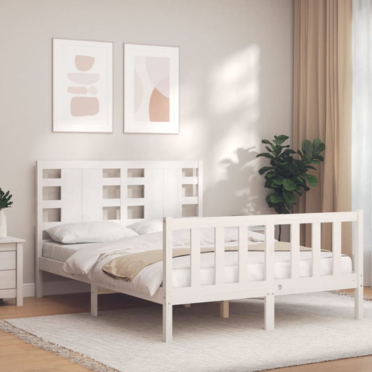 vidaXL Bed Frame without Mattress White Double Solid Wood Pine