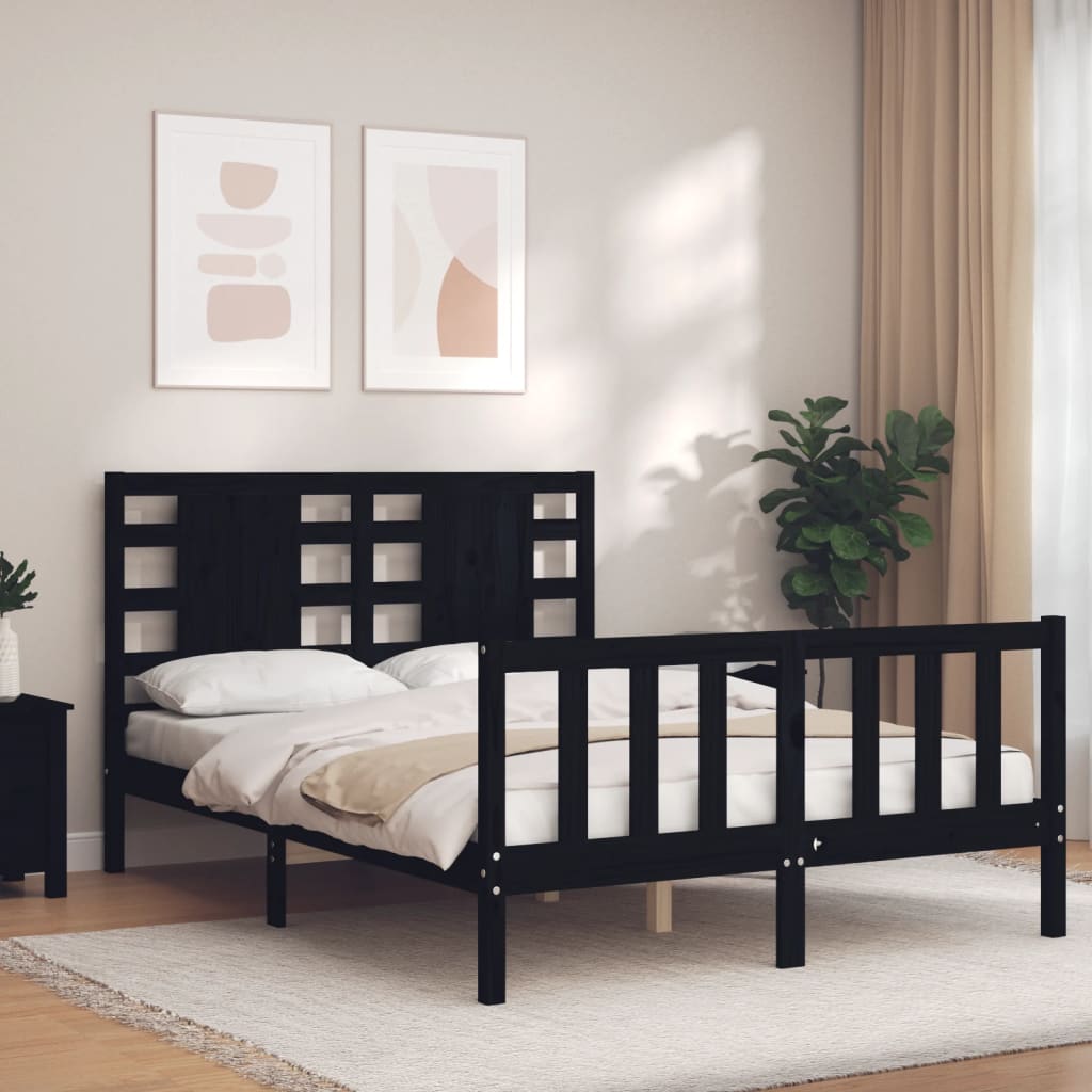 vidaXL Bed Frame without Mattress Black 140x190 cm Solid Wood Pine