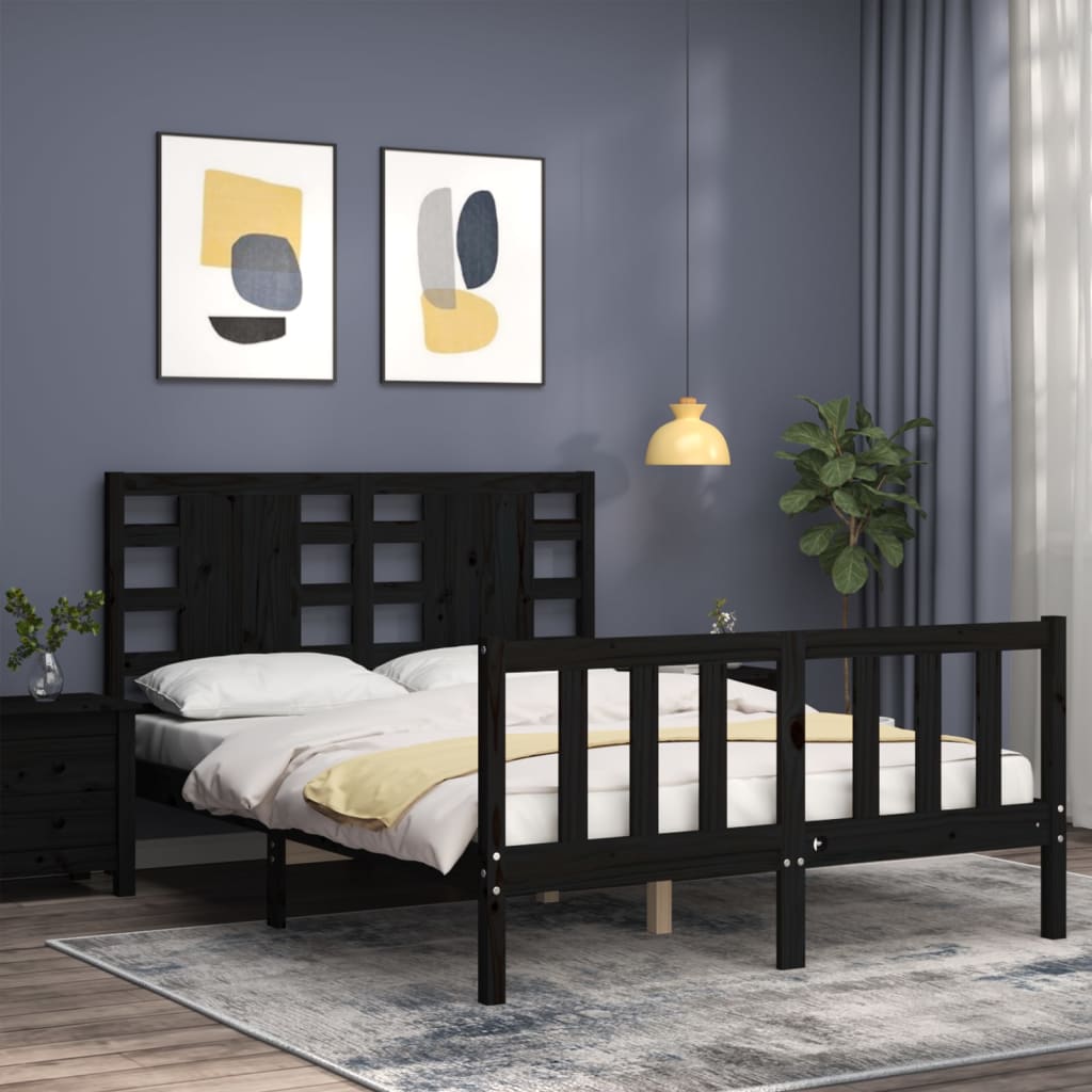 vidaXL Bed Frame without Mattress Black 140x200 cm Solid Wood Pine