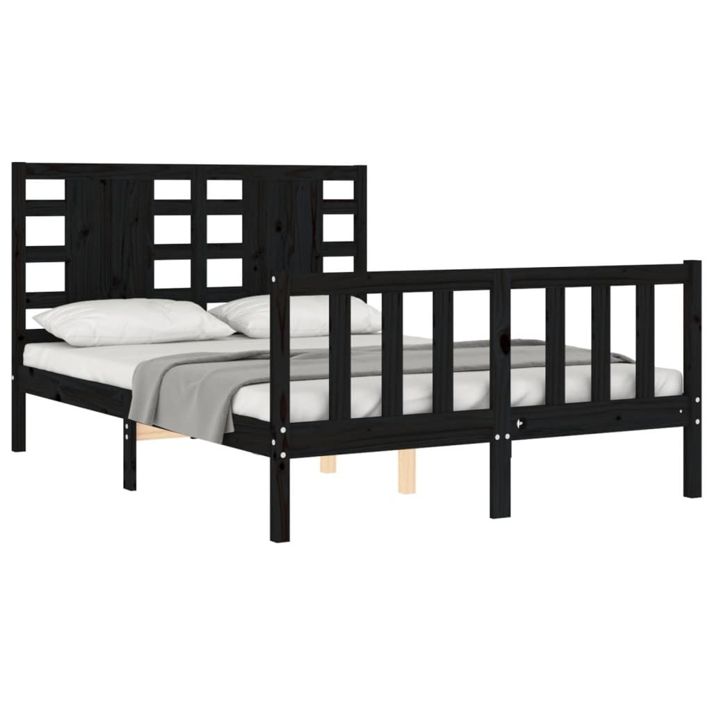 vidaXL Bed Frame without Mattress Black 140x200 cm Solid Wood Pine