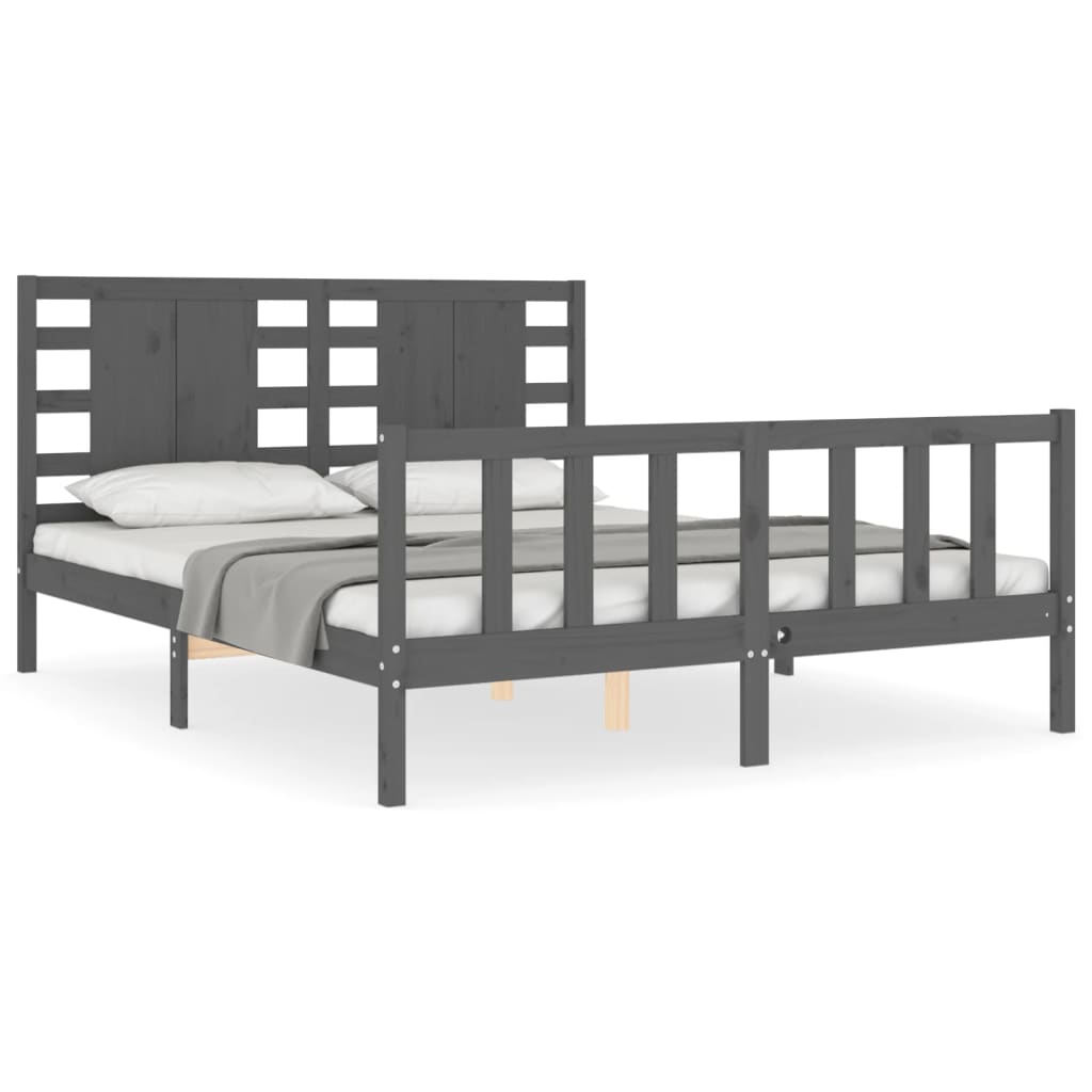 vidaXL Bed Frame without Mattress Grey King Size Solid Wood Pine