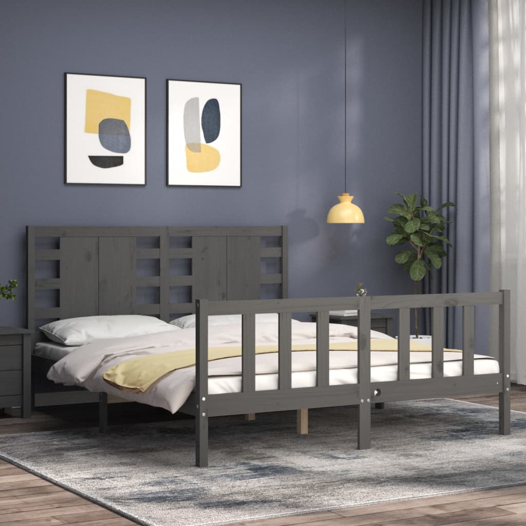 vidaXL Bed Frame without Mattress Grey King Size Solid Wood Pine