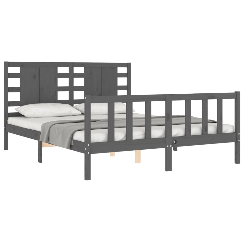 vidaXL Bed Frame without Mattress Grey King Size Solid Wood Pine