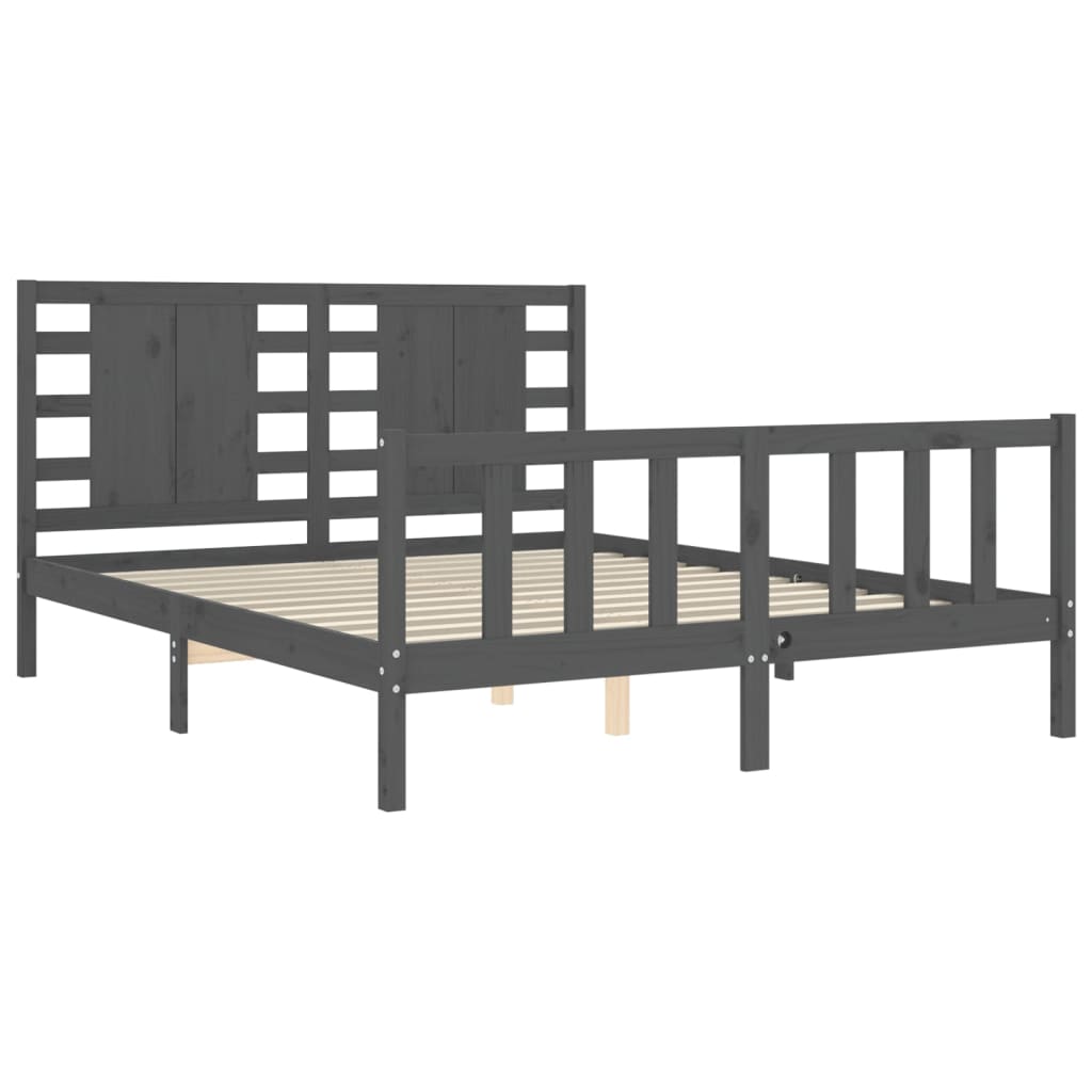 vidaXL Bed Frame without Mattress Grey King Size Solid Wood Pine