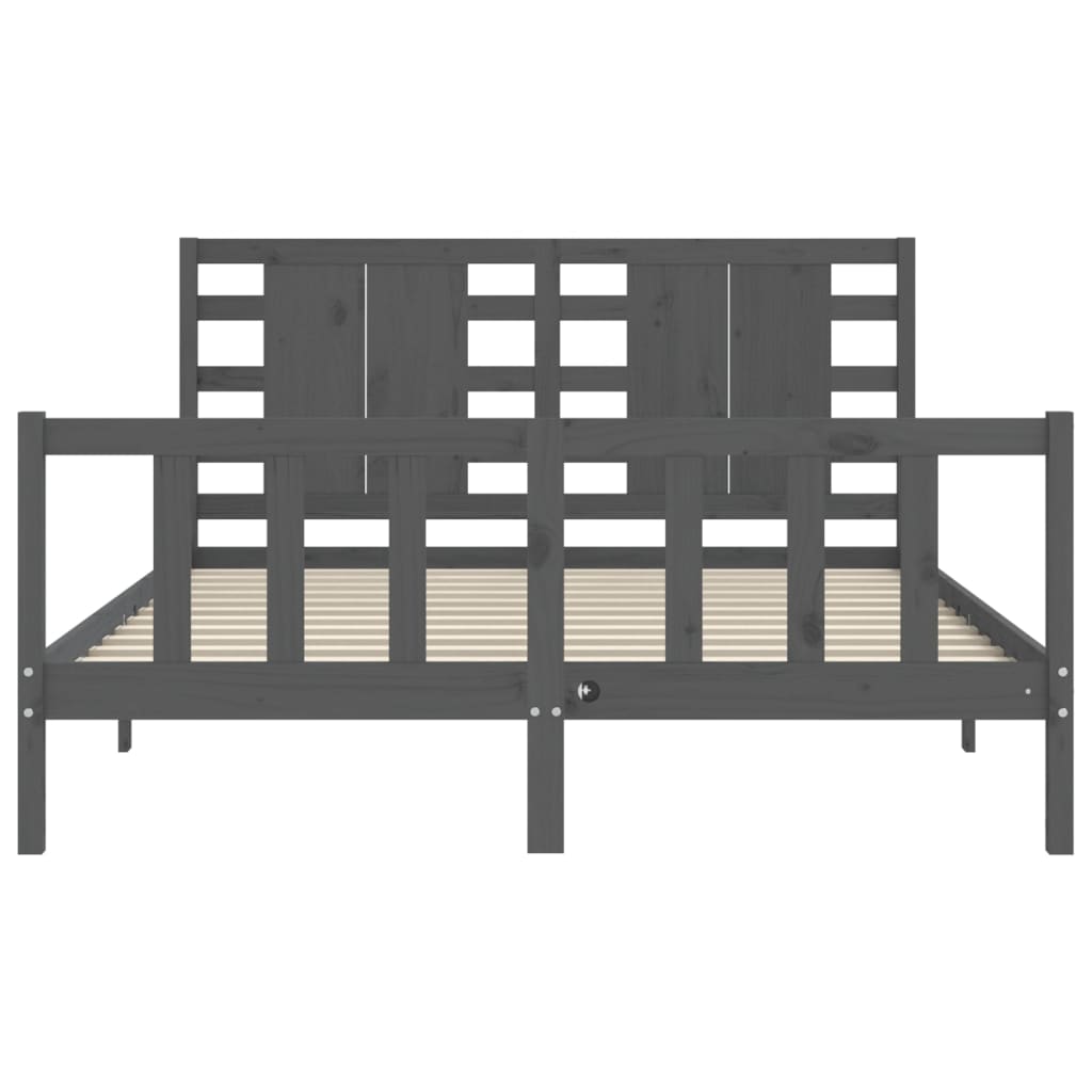 vidaXL Bed Frame without Mattress Grey King Size Solid Wood Pine