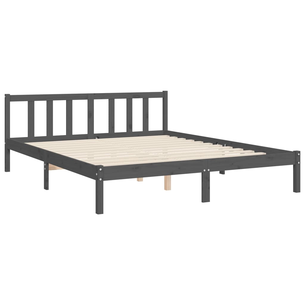 vidaXL Bed Frame without Mattress Grey King Size Solid Wood Pine