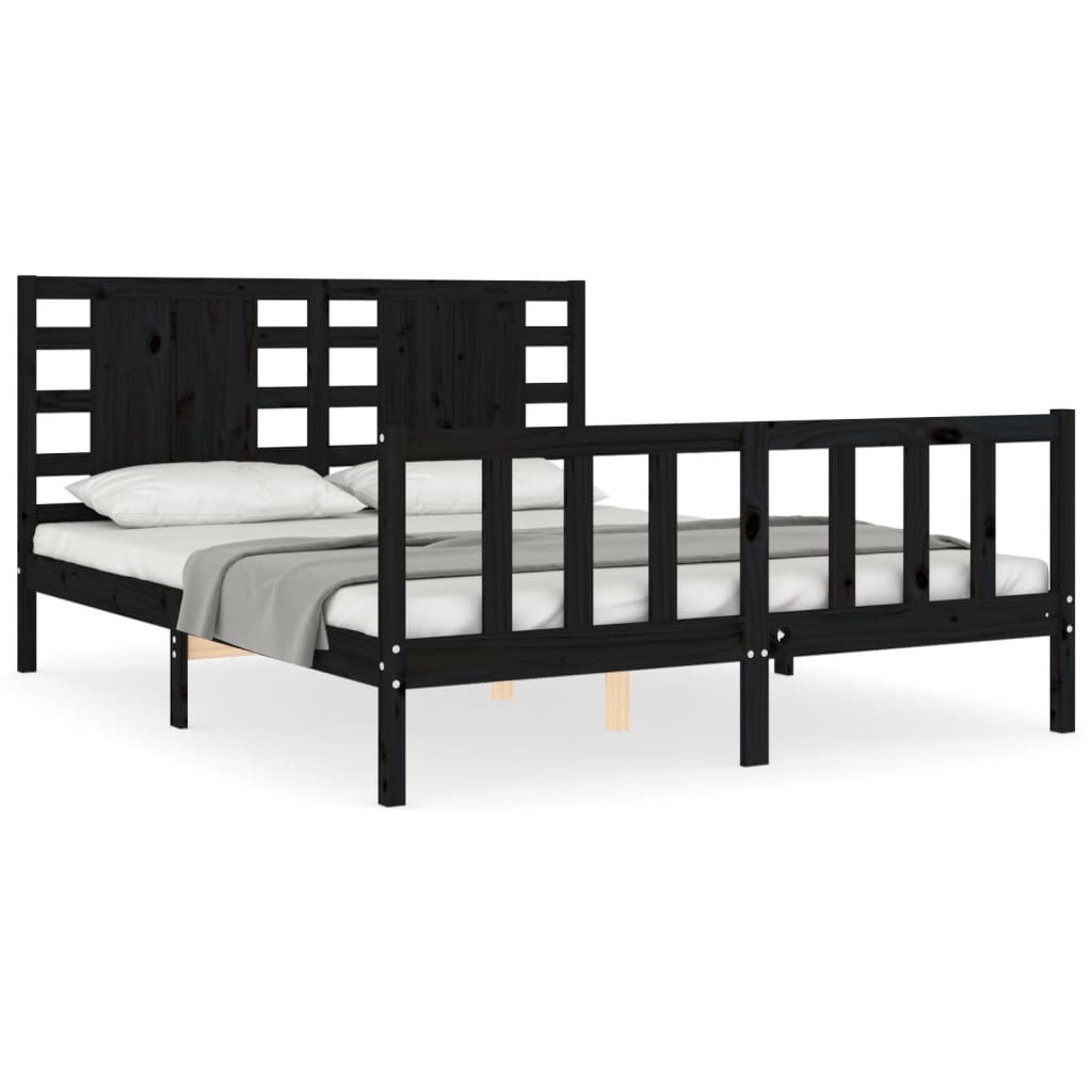 vidaXL Bed Frame without Mattress Black King Size Solid Wood Pine