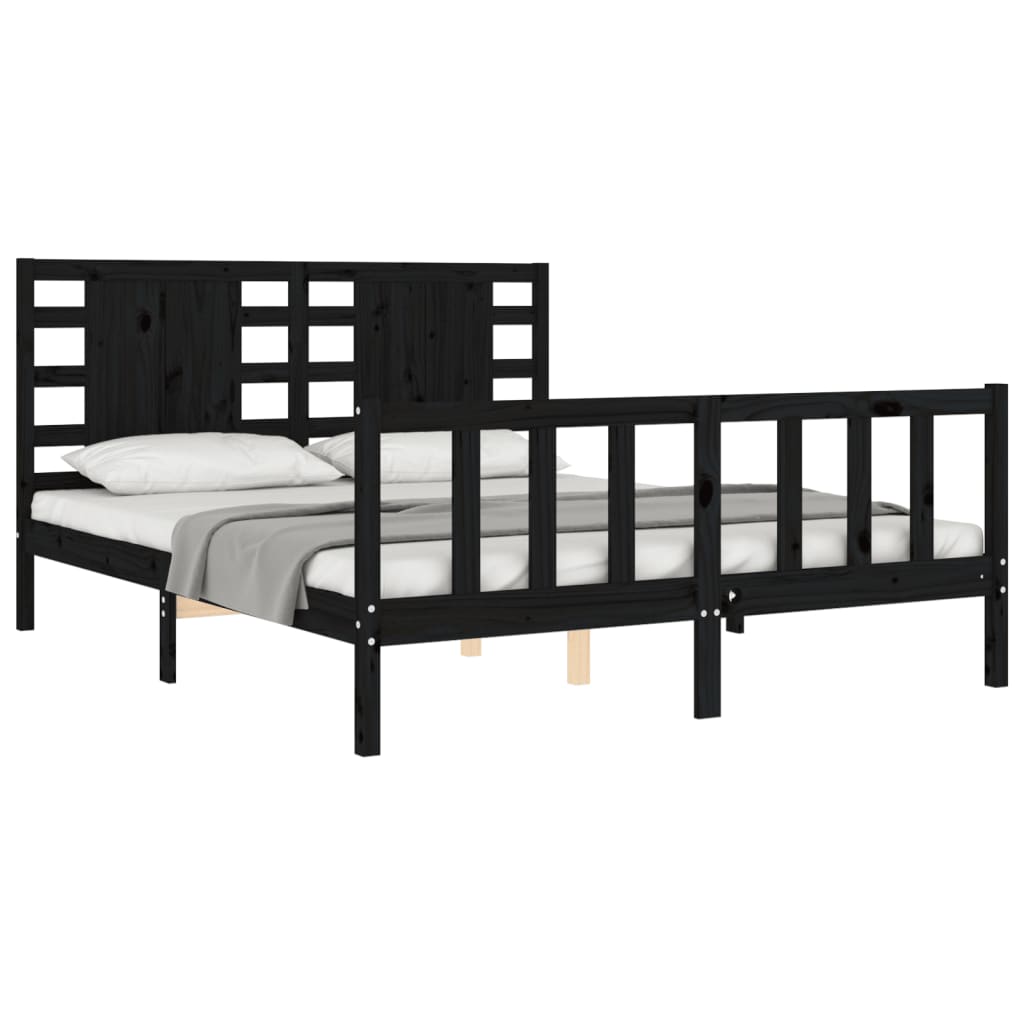 vidaXL Bed Frame without Mattress Black King Size Solid Wood Pine