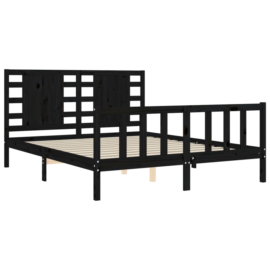 vidaXL Bed Frame without Mattress Black King Size Solid Wood Pine