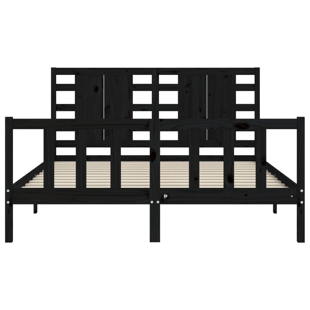 vidaXL Bed Frame without Mattress Black King Size Solid Wood Pine