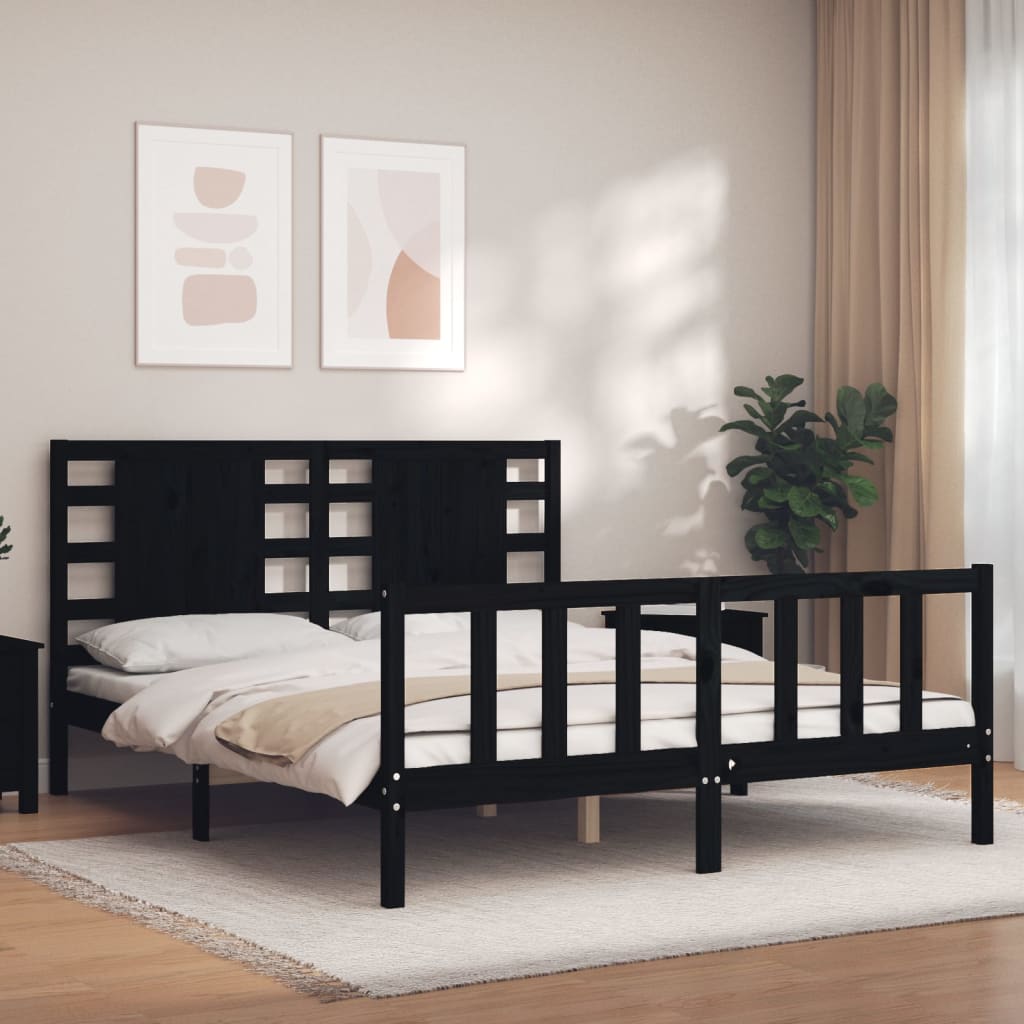 vidaXL Bed Frame without Mattress Black King Size Solid Wood Pine