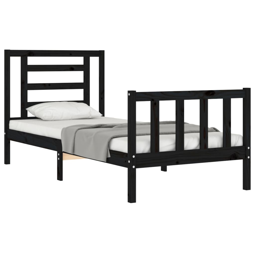 vidaXL Bed Frame without Mattress Black Small Single Solid Wood Pine