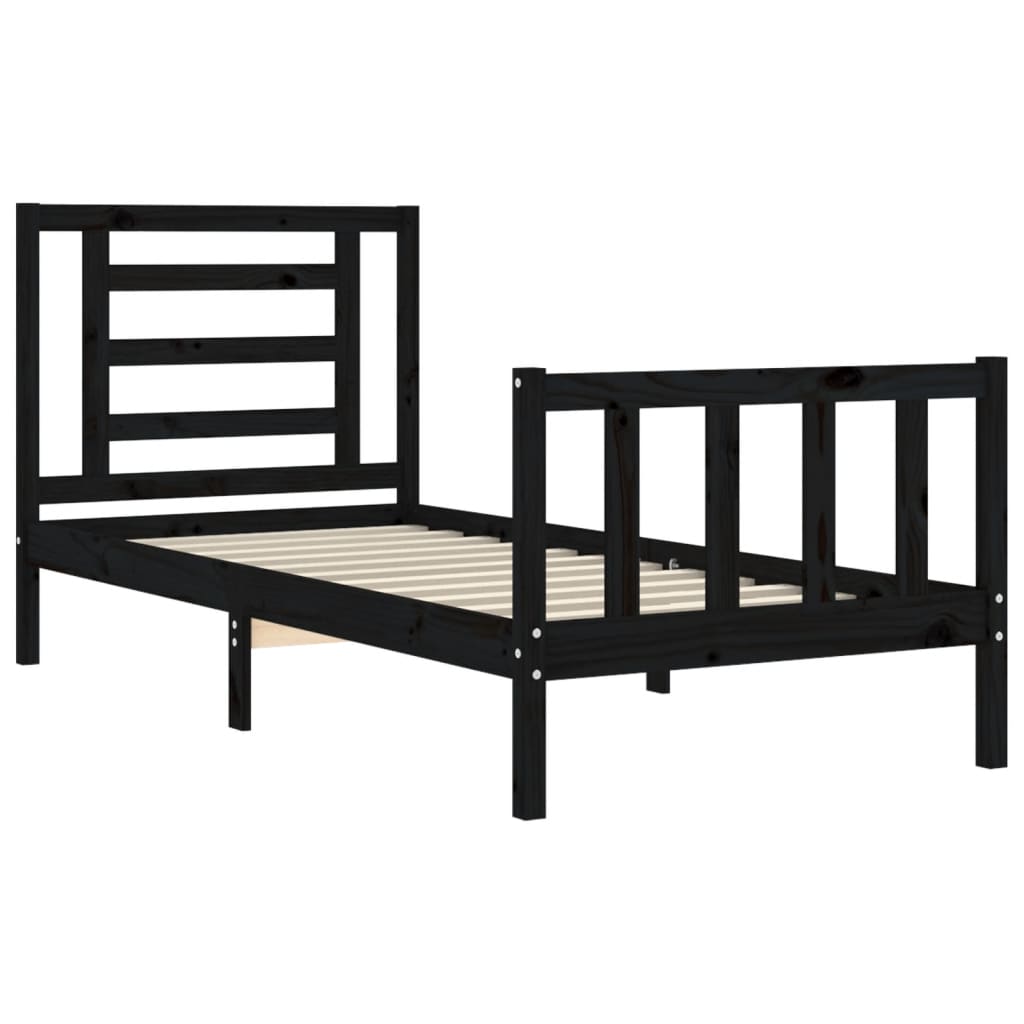 vidaXL Bed Frame without Mattress Black Small Single Solid Wood Pine