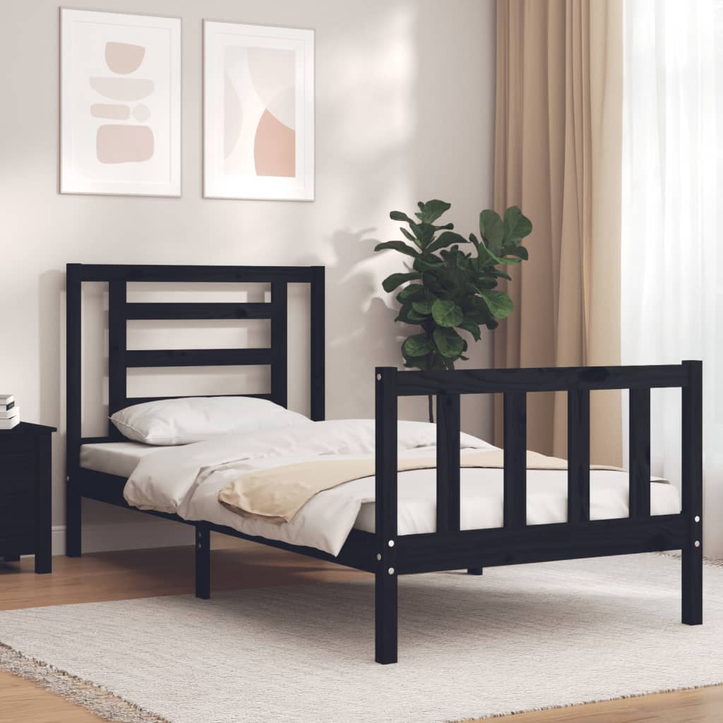 vidaXL Bed Frame without Mattress Black Small Single Solid Wood Pine