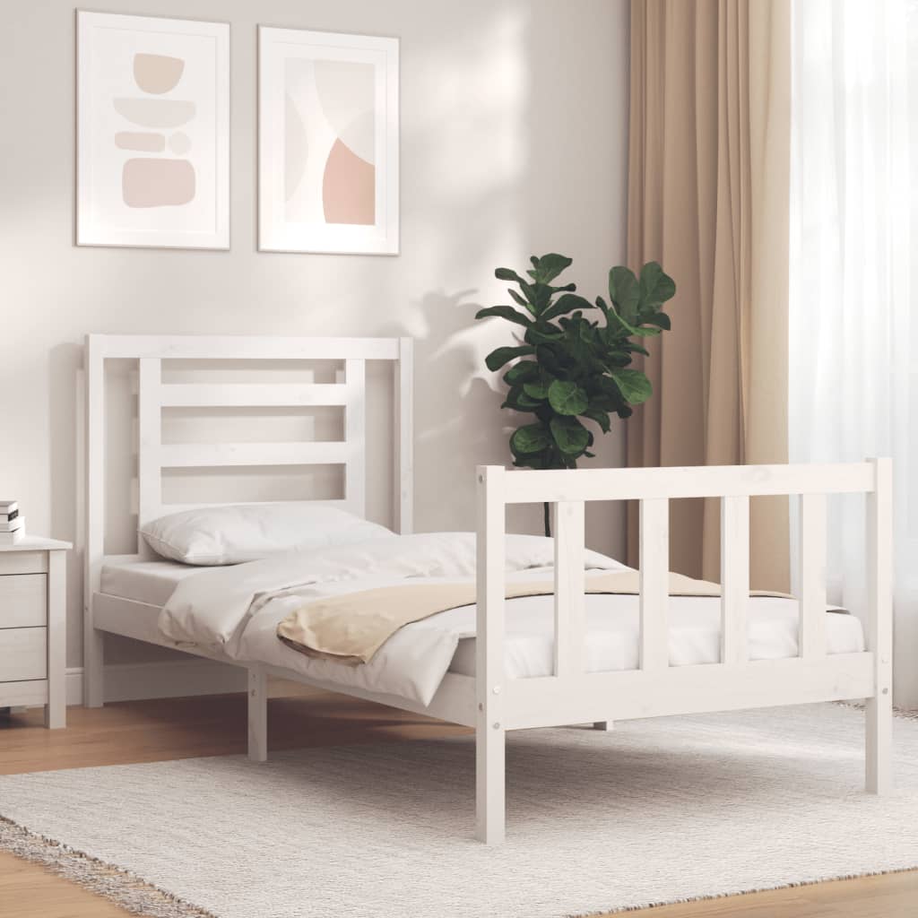 vidaXL Bed Frame without Mattress White Single Solid Wood Pine