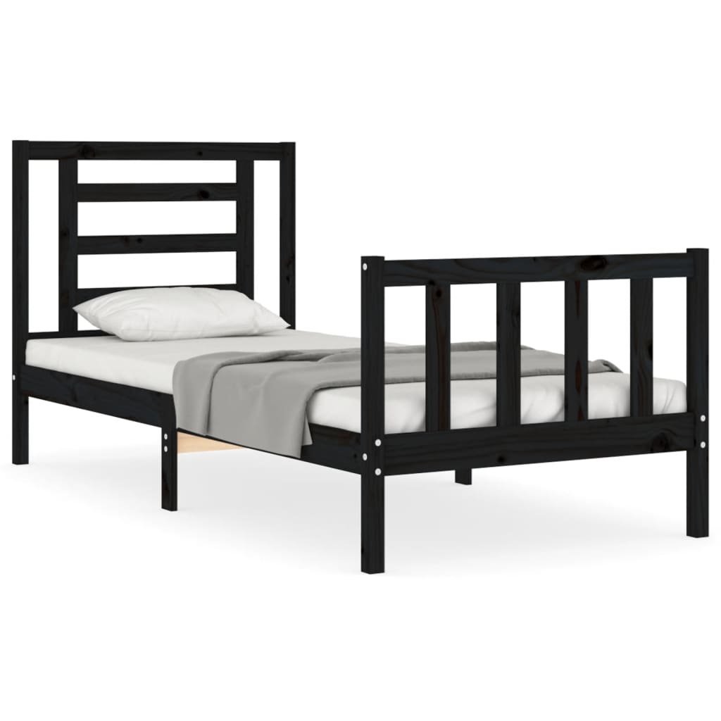 vidaXL Bed Frame without Mattress Black Single Solid Wood Pine