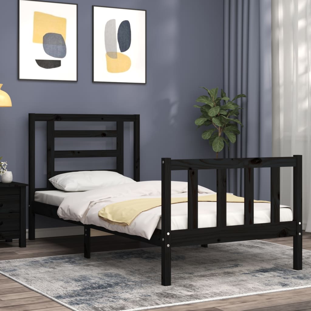 vidaXL Bed Frame without Mattress Black Single Solid Wood Pine