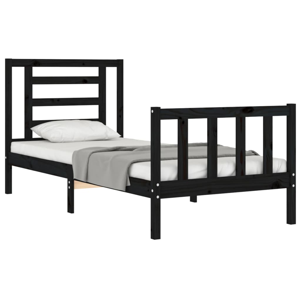 vidaXL Bed Frame without Mattress Black Single Solid Wood Pine