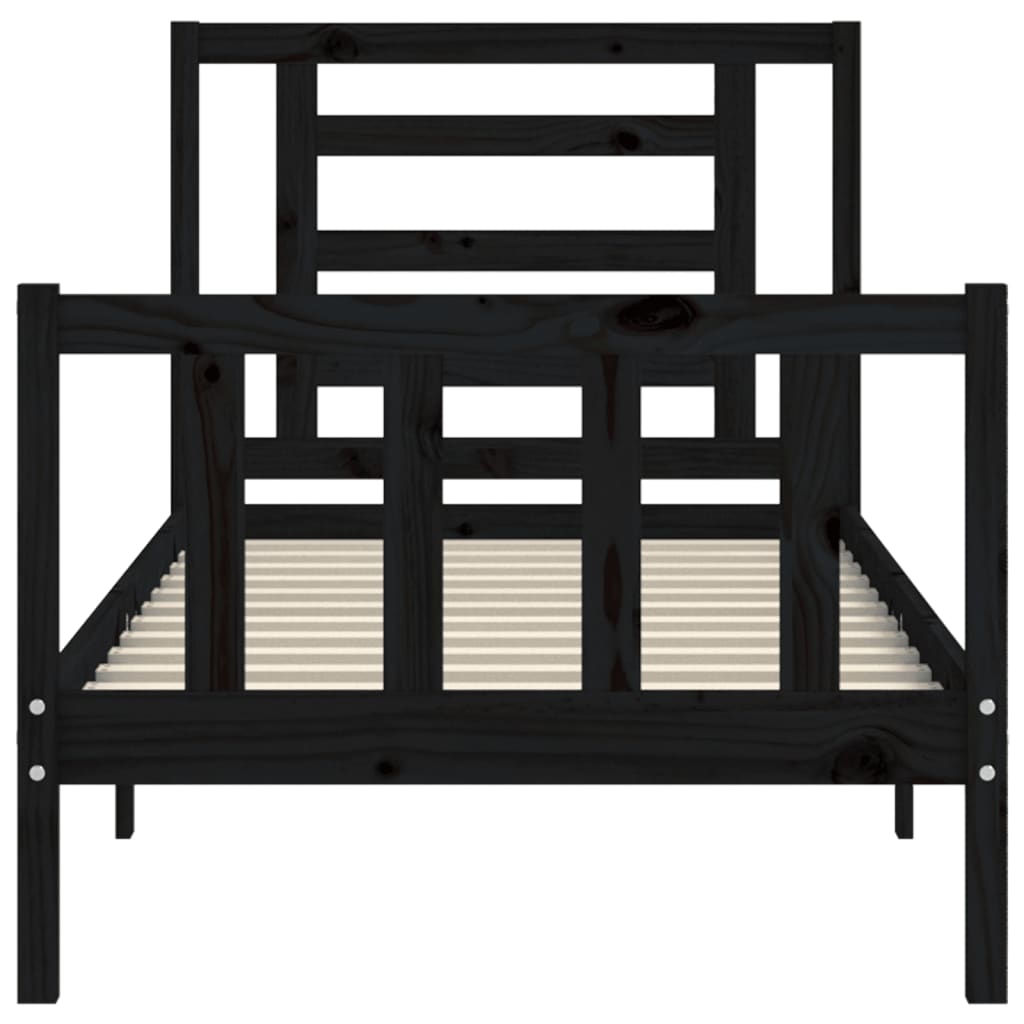 vidaXL Bed Frame without Mattress Black Single Solid Wood Pine