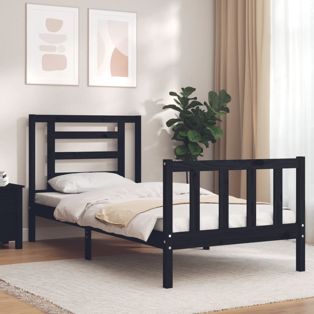 vidaXL Bed Frame without Mattress Black Single Solid Wood Pine