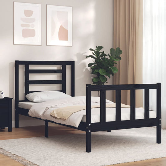 vidaXL Bed Frame without Mattress Black Single Solid Wood Pine