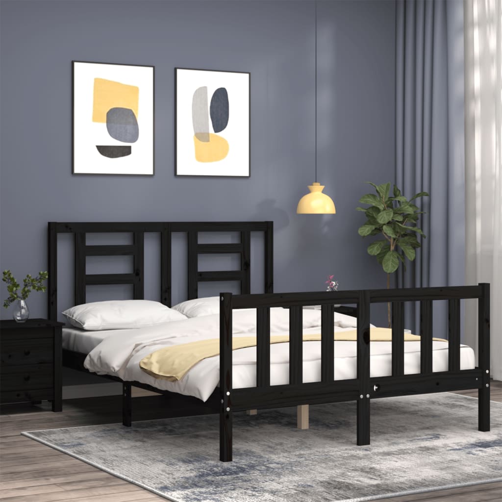 vidaXL Bed Frame without Mattress Black Small Double Solid Wood Pine