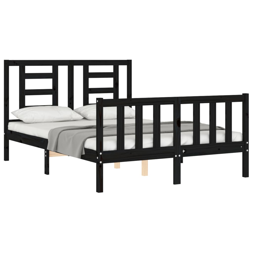 vidaXL Bed Frame without Mattress Black Small Double Solid Wood Pine