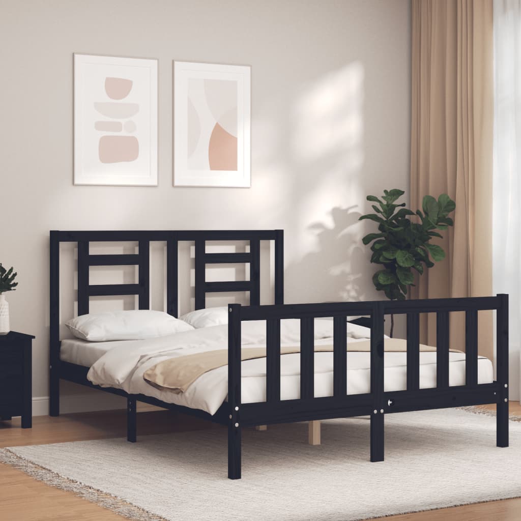 vidaXL Bed Frame without Mattress Black Small Double Solid Wood Pine