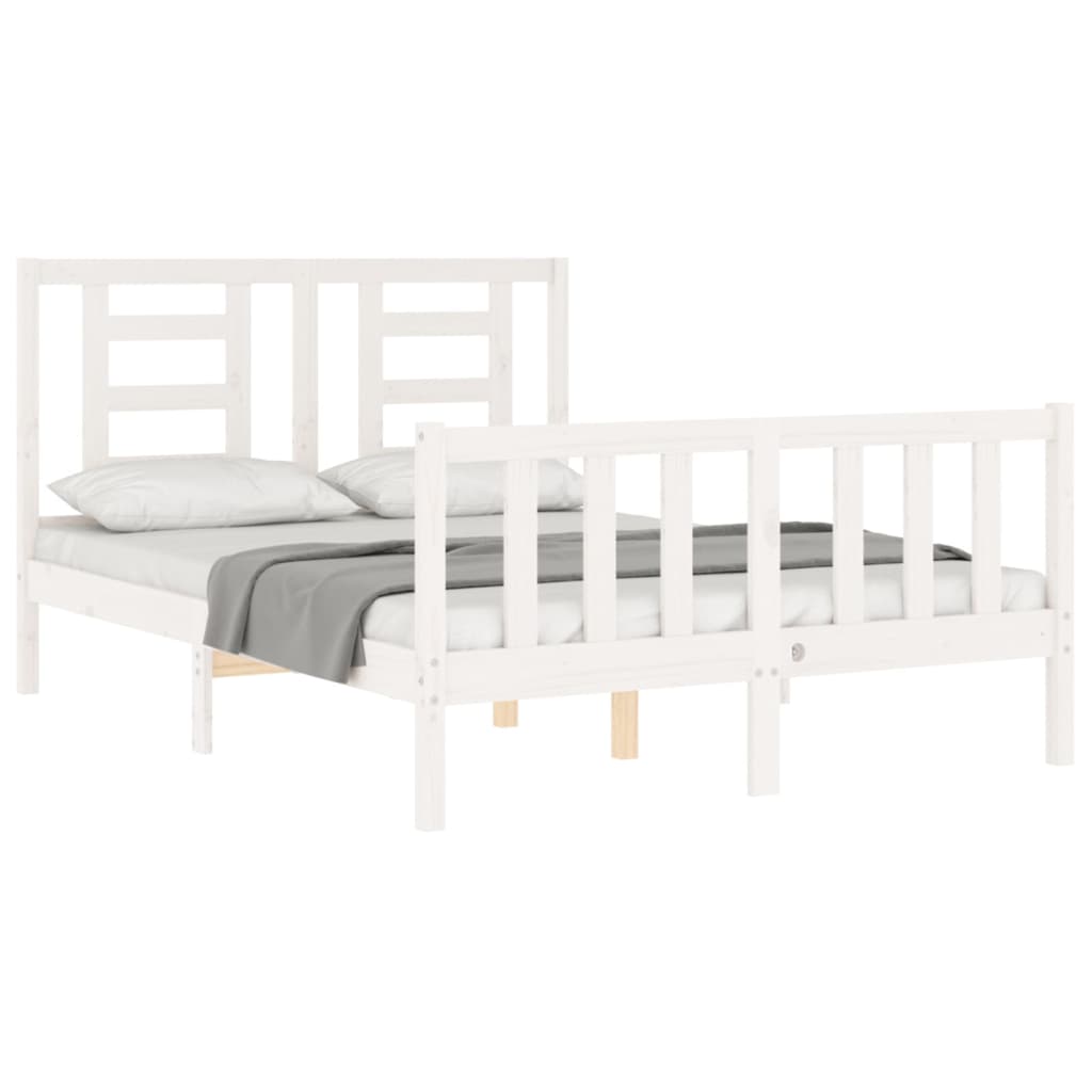 vidaXL Bed Frame without Mattress White Double Solid Wood Pine