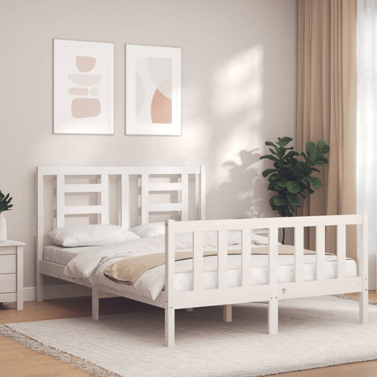 vidaXL Bed Frame without Mattress White Double Solid Wood Pine