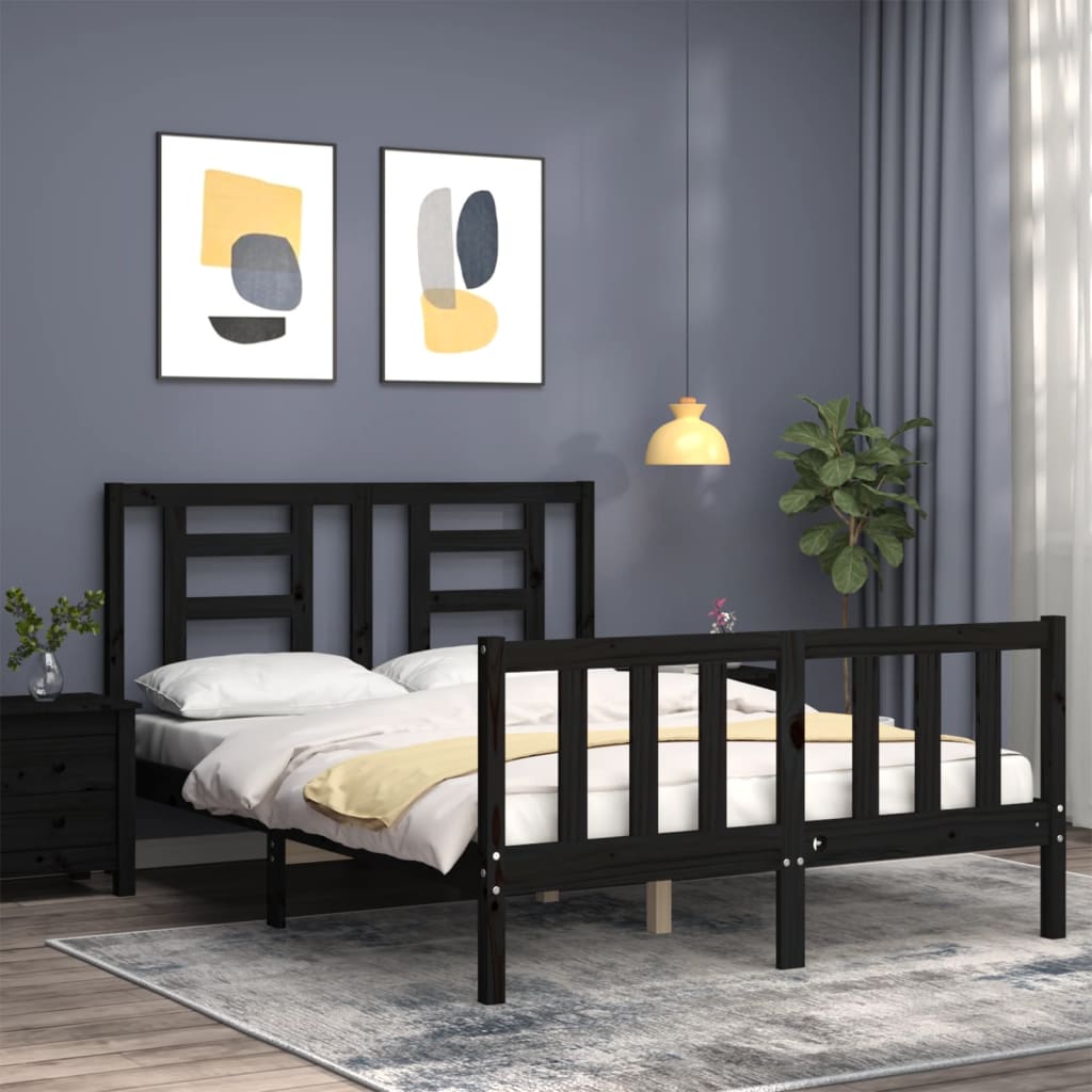 vidaXL Bed Frame without Mattress Black 140x200 cm Solid Wood Pine