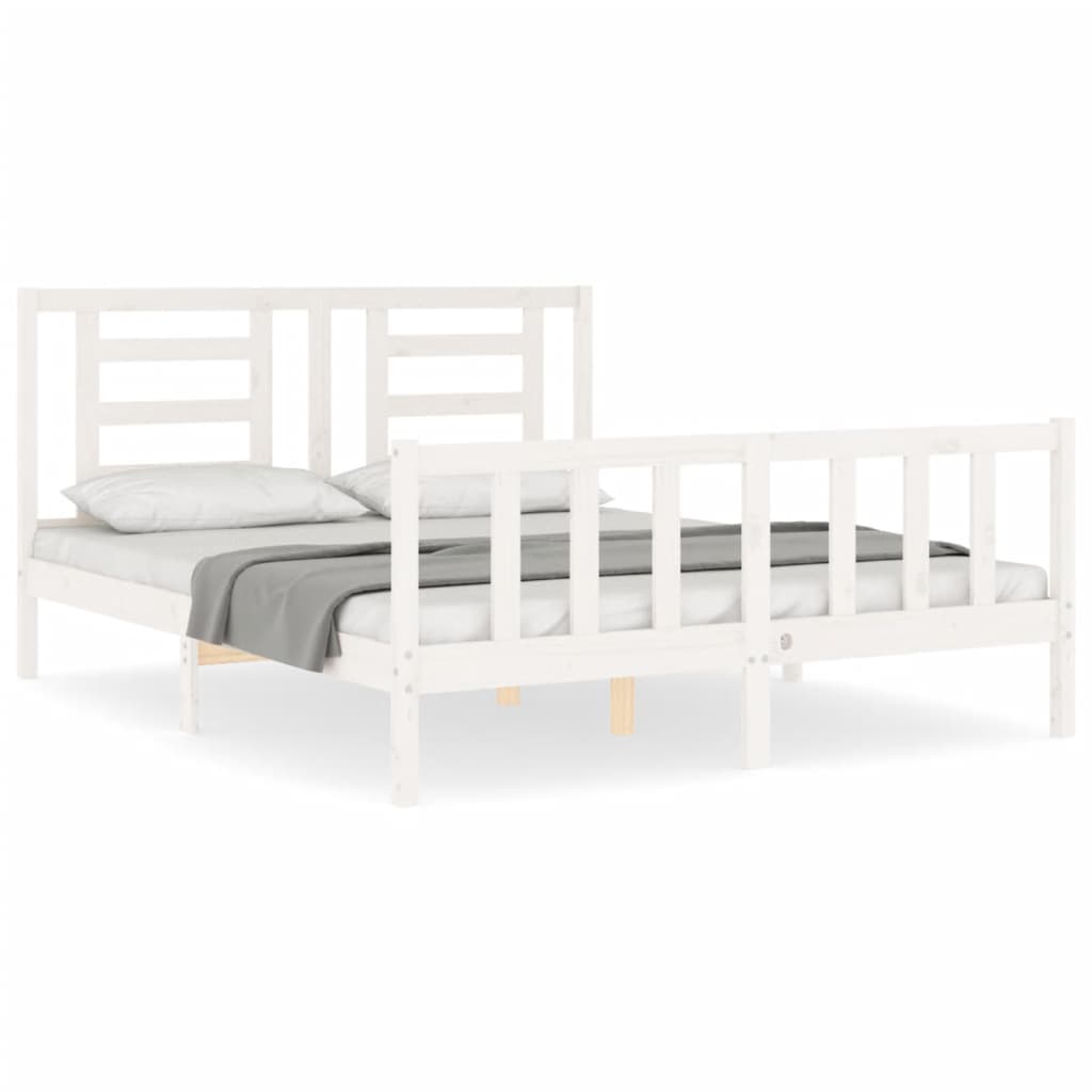 vidaXL Bed Frame without Mattress White King Size Solid Wood Pine