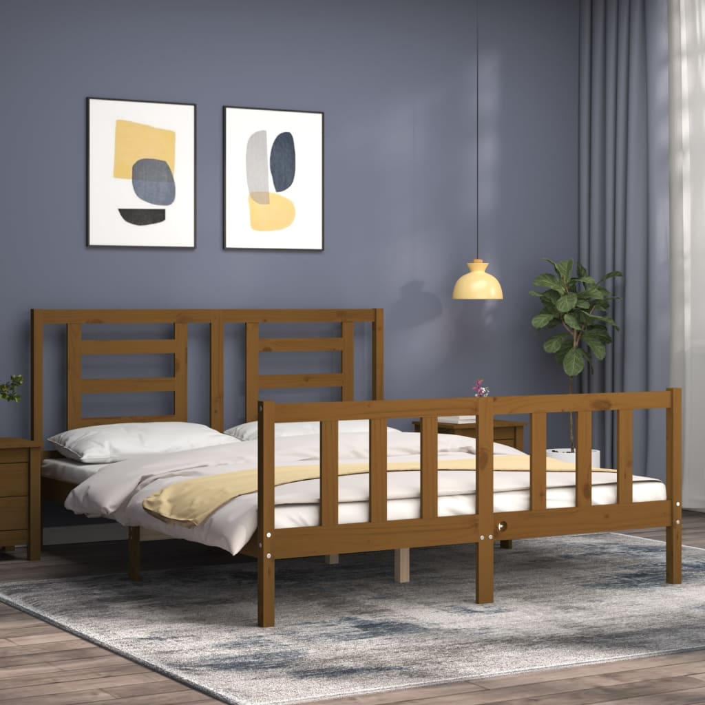 vidaXL Bed Frame without Mattress Honey Brown King Size Solid Wood Pine