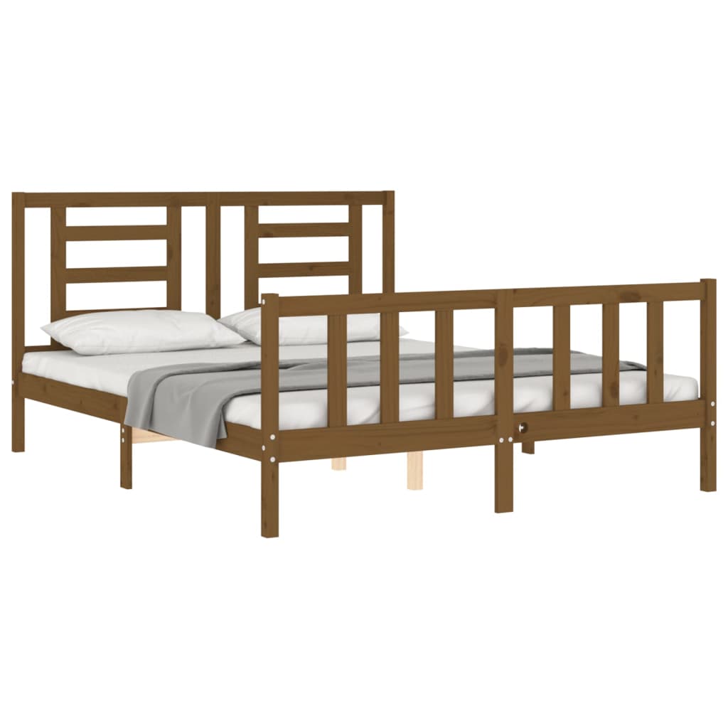 vidaXL Bed Frame without Mattress Honey Brown King Size Solid Wood Pine