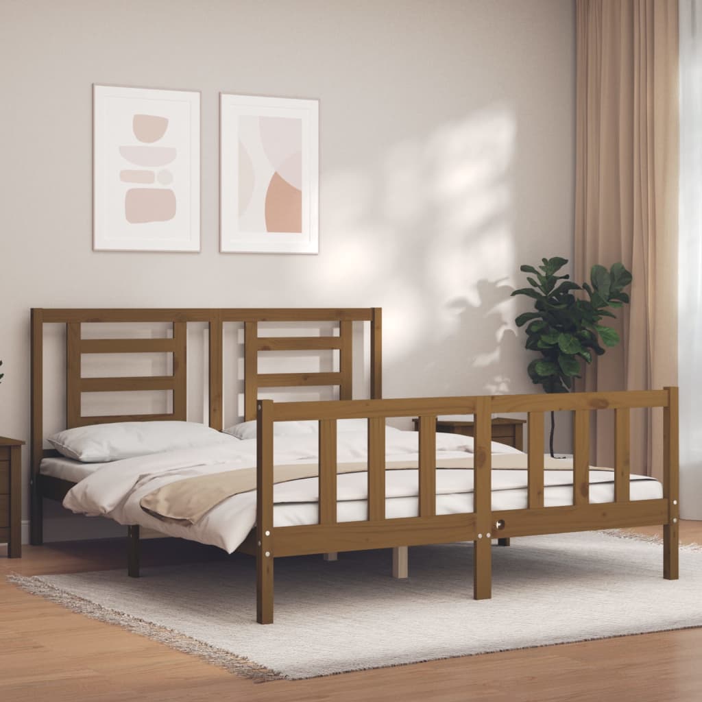 vidaXL Bed Frame without Mattress Honey Brown King Size Solid Wood Pine