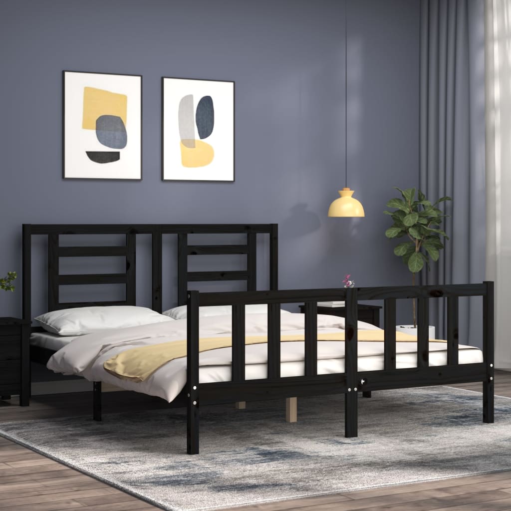 vidaXL Bed Frame without Mattress Black 160x200 cm Solid Wood Pine