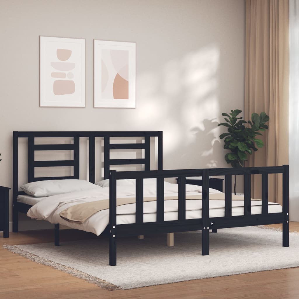 vidaXL Bed Frame without Mattress Black 160x200 cm Solid Wood Pine