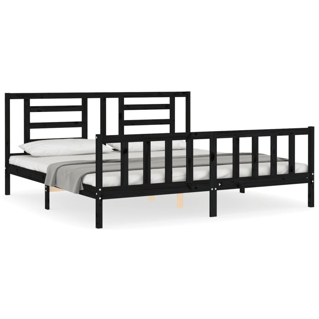 vidaXL Bed Frame without Mattress Black Super King Size Solid Wood Pine