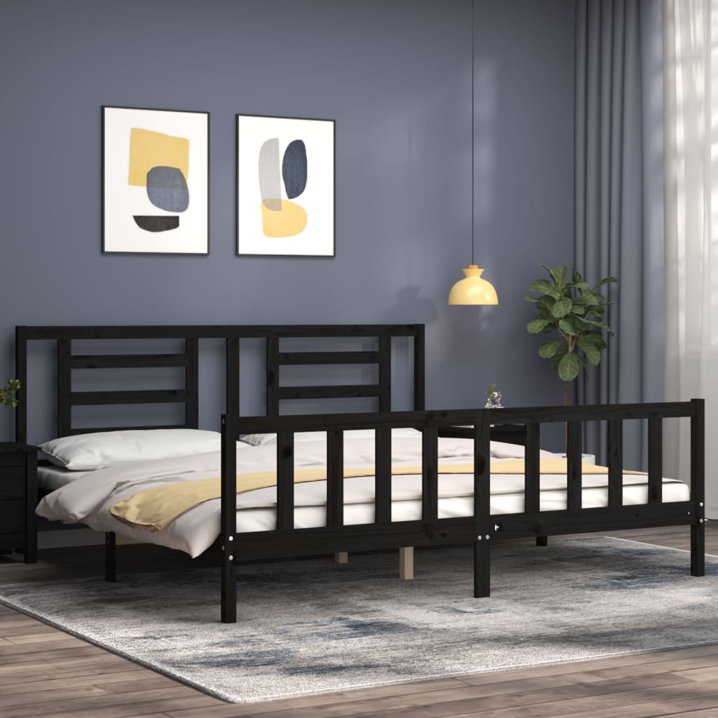 vidaXL Bed Frame without Mattress Black Super King Size Solid Wood Pine