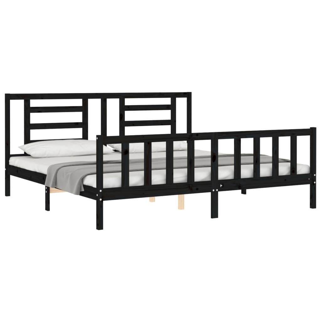 vidaXL Bed Frame without Mattress Black Super King Size Solid Wood Pine