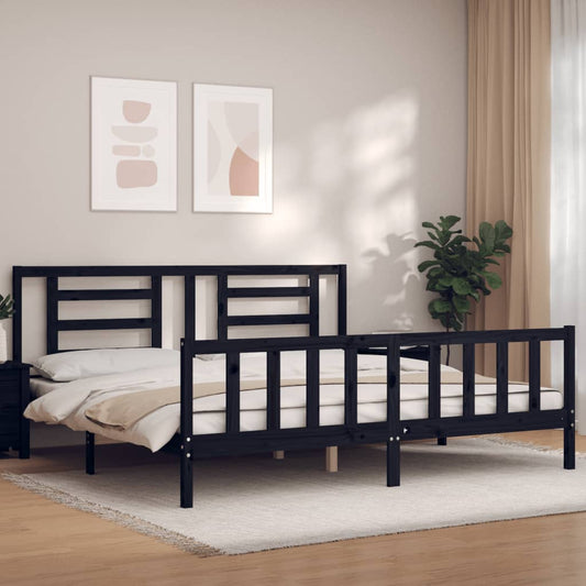 vidaXL Bed Frame without Mattress Black Super King Size Solid Wood Pine