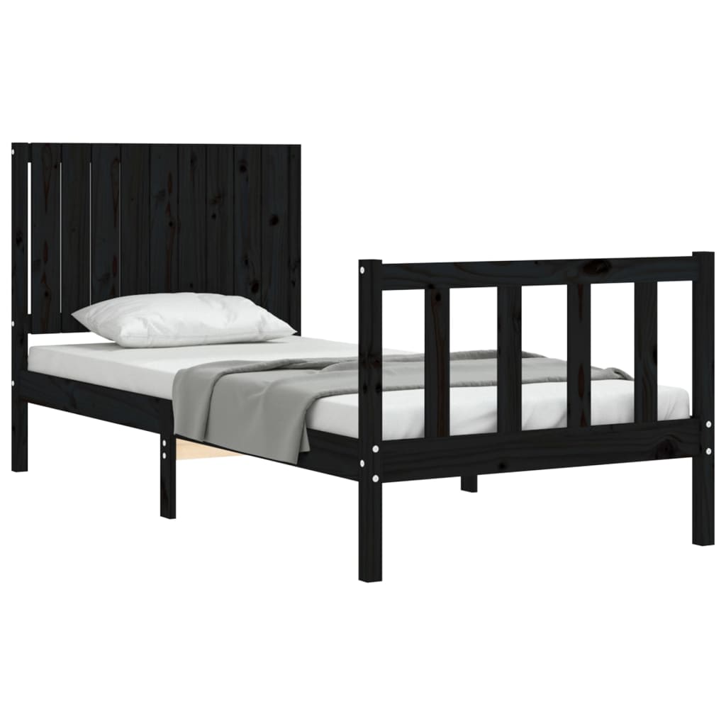 vidaXL Bed Frame without Mattress Black Single Solid Wood Pine