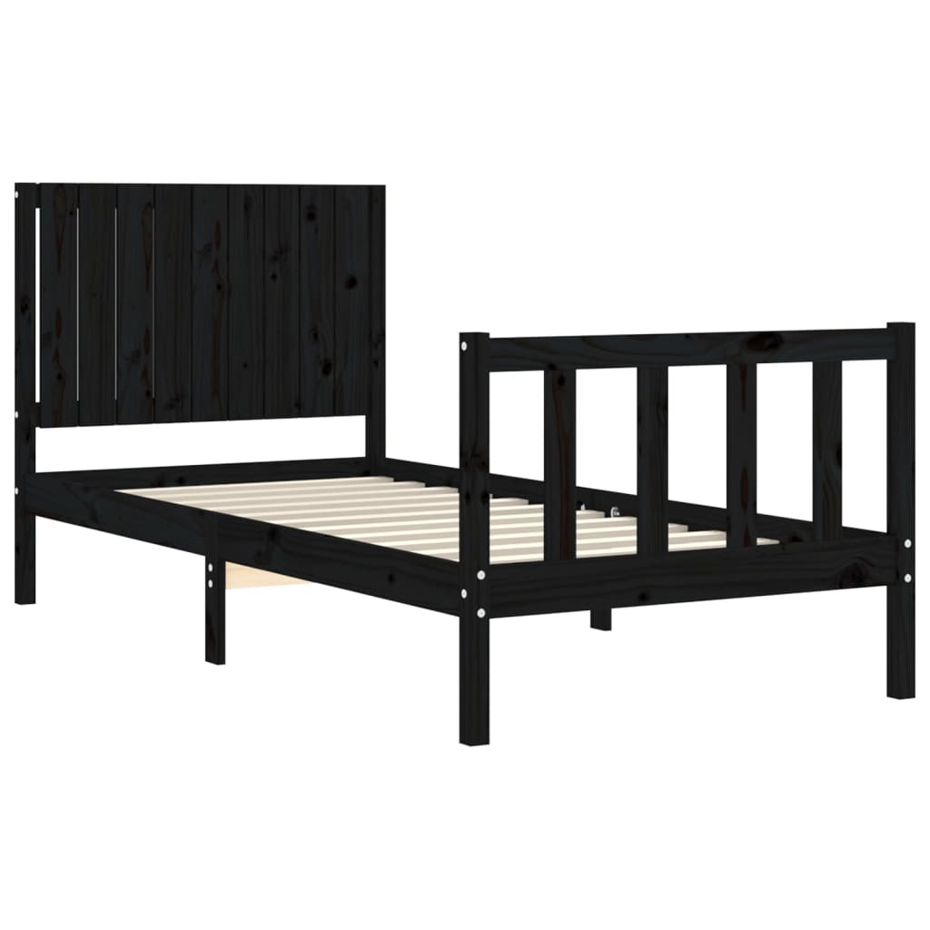 vidaXL Bed Frame without Mattress Black Single Solid Wood Pine