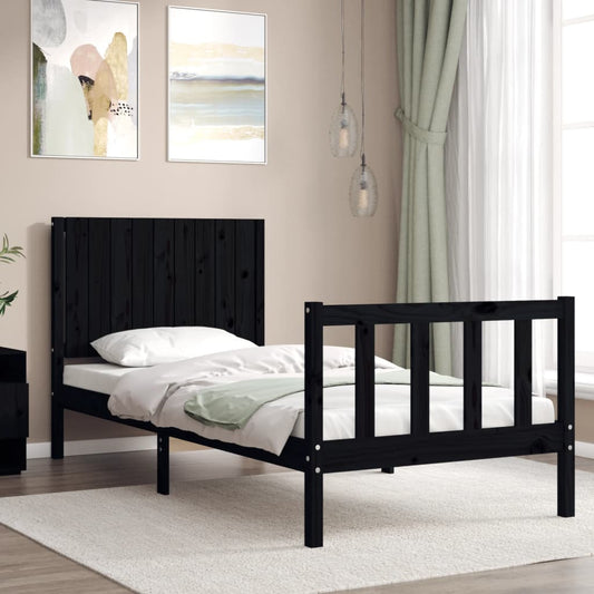 vidaXL Bed Frame without Mattress Black Single Solid Wood Pine