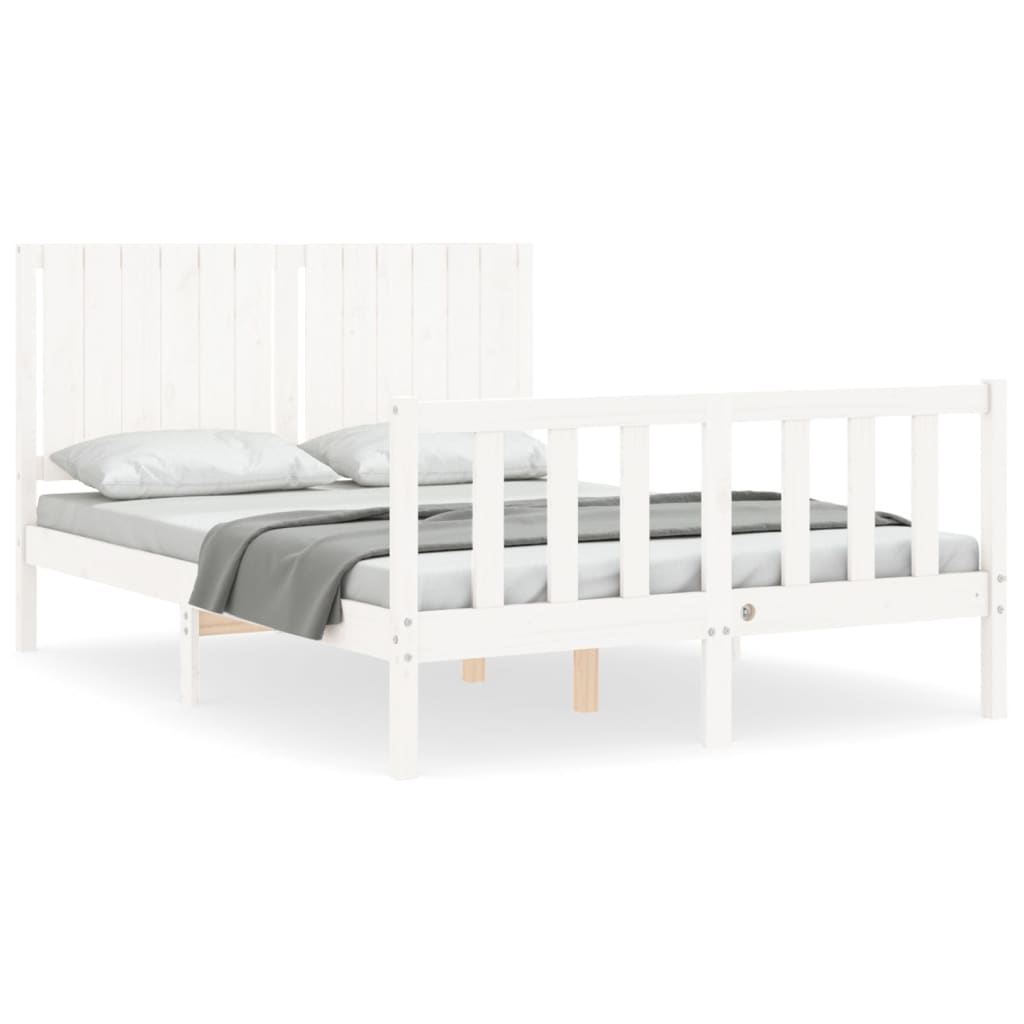 vidaXL Bed Frame without Mattress White Double Solid Wood Pine