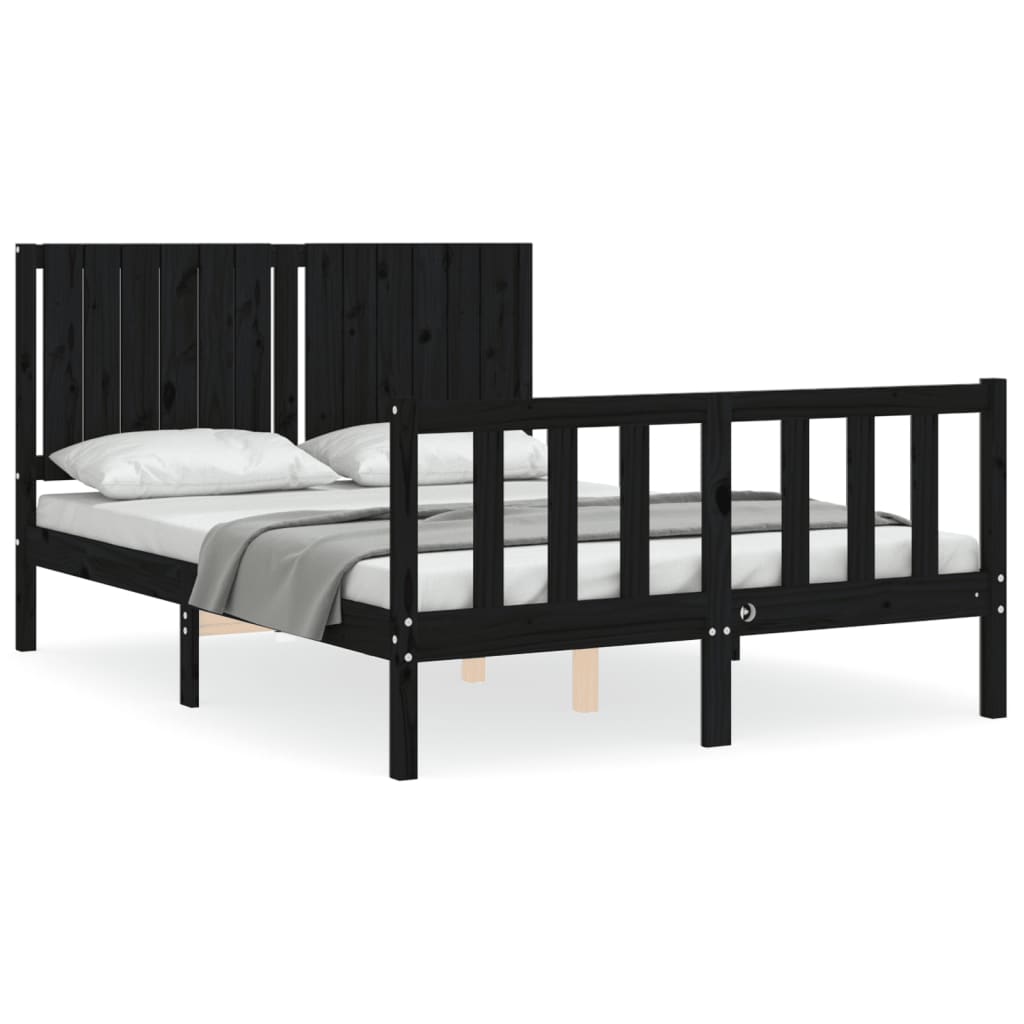 vidaXL Bed Frame without Mattress Black 140x190 cm Solid Wood Pine