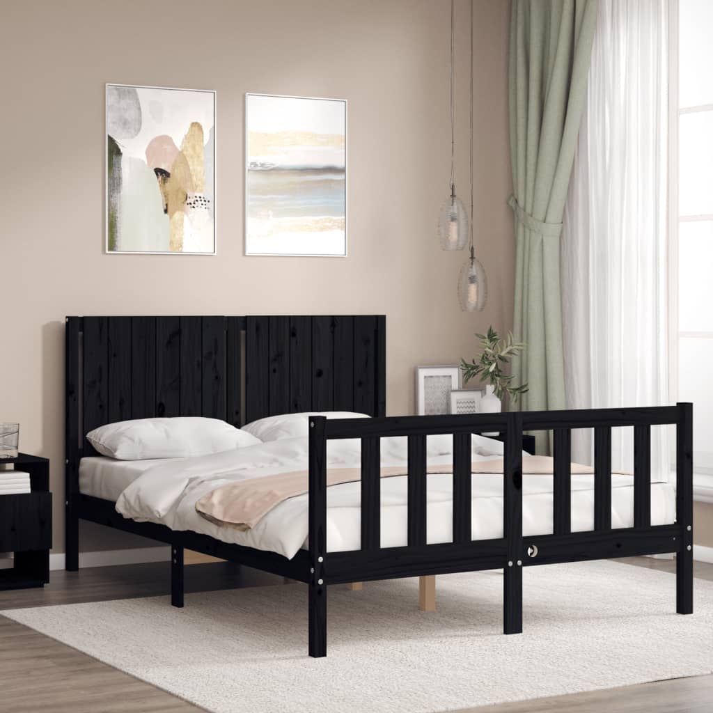 vidaXL Bed Frame without Mattress Black 140x190 cm Solid Wood Pine